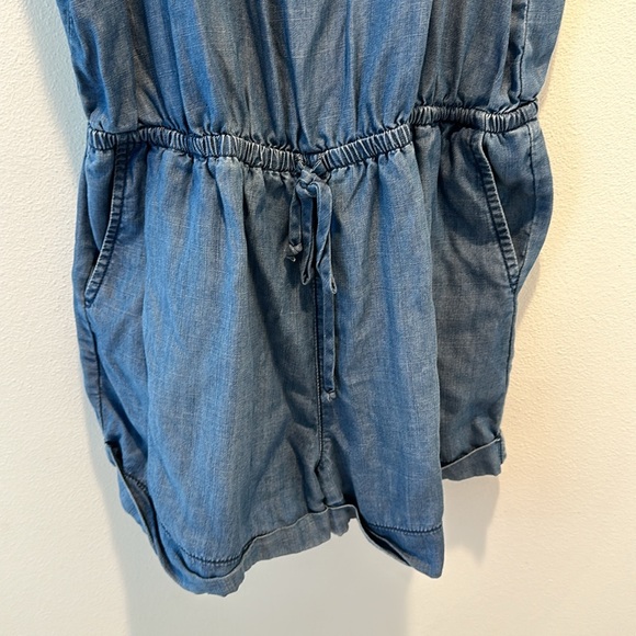 Sneak Peek Chambray Denim Tie Waist Romper - Picture 4 of 4